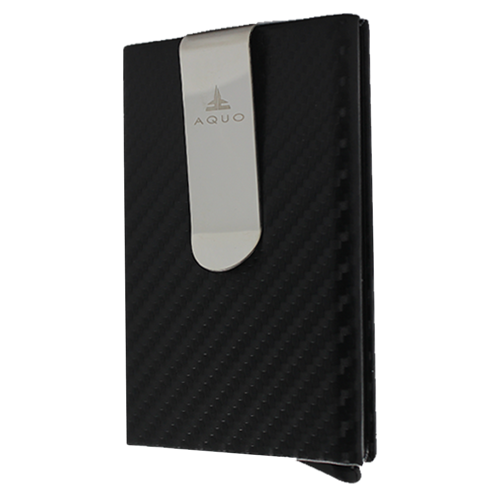Black Wallet Cardholder RFID Blocking PU Leather Credit cards Ids Carbon fiber design