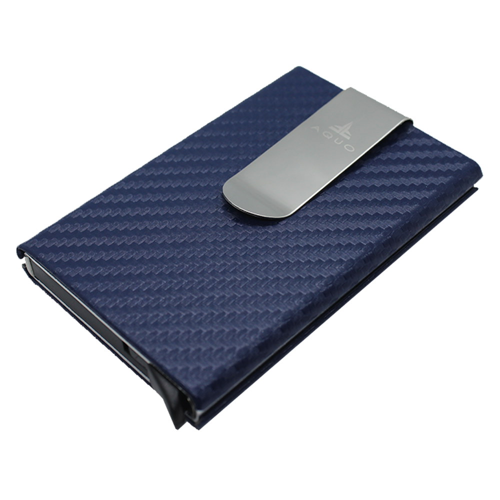Blue Wallet Cardholder RFID Blocking PU Leather Credit cards Ids Carbon fiber design
