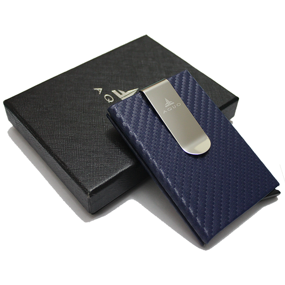 Blue Wallet Cardholder RFID Blocking PU Leather Credit cards Ids Carbon fiber design