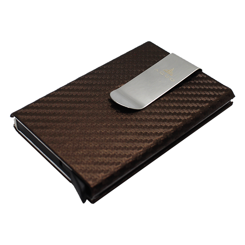 Brown Wallet Cardholder RFID Blocking PU Leather Credit cards Ids Carbon fiber design