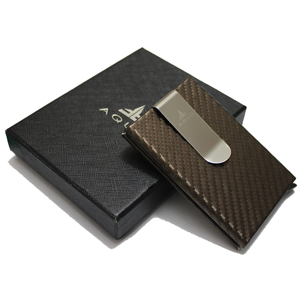 Brown Wallet Cardholder RFID Blocking PU Leather Credit cards Ids Carbon fiber design
