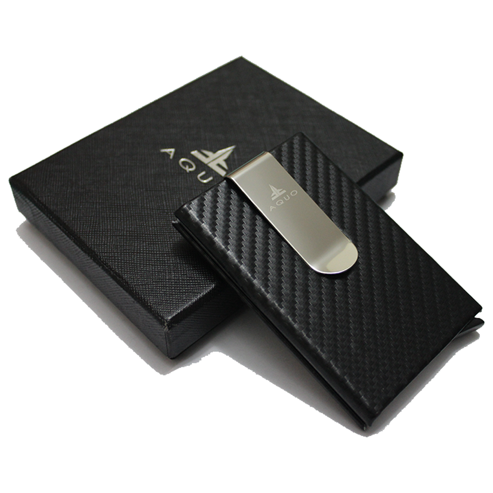 Black Wallet Cardholder RFID Blocking PU Leather Credit cards Ids Carbon fiber design