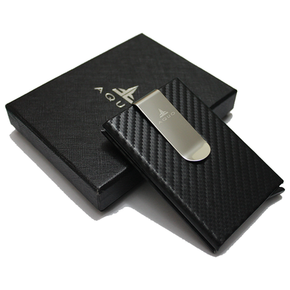 Black Wallet Cardholder RFID Blocking PU Leather Credit cards Ids Carbon fiber design