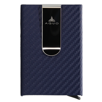 Blue Wallet Cardholder RFID Blocking PU Leather Credit cards Ids Carbon fiber design