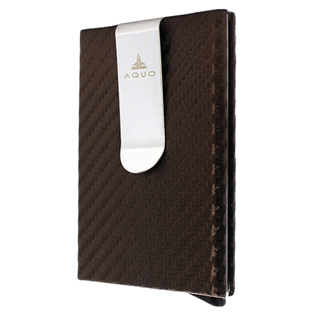 Brown Wallet Cardholder RFID Blocking PU Leather Credit cards Ids Carbon fiber design