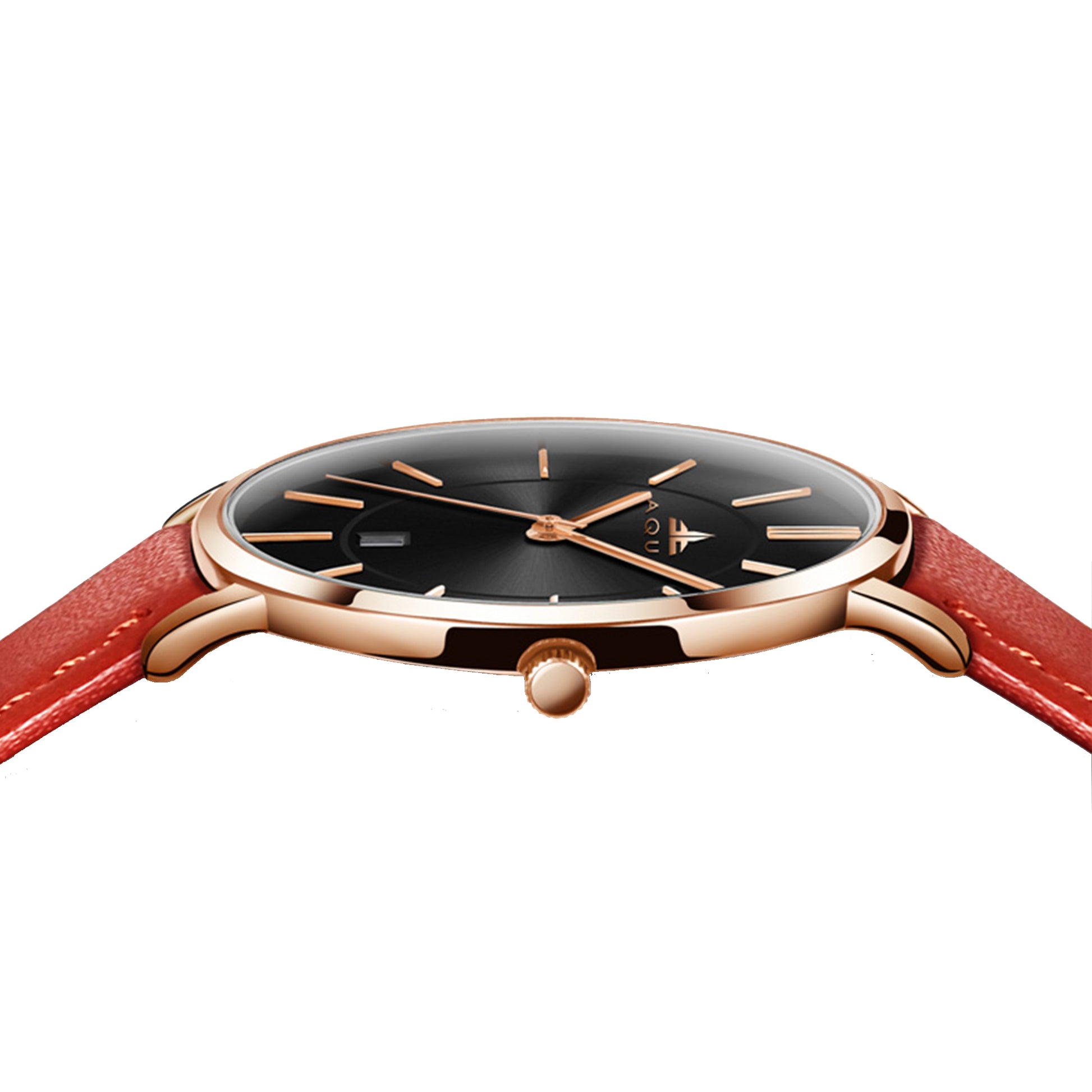 Aquo Scarlet women black dial rose gold case bright crimson red genuine leather belt date classy elegant red rose